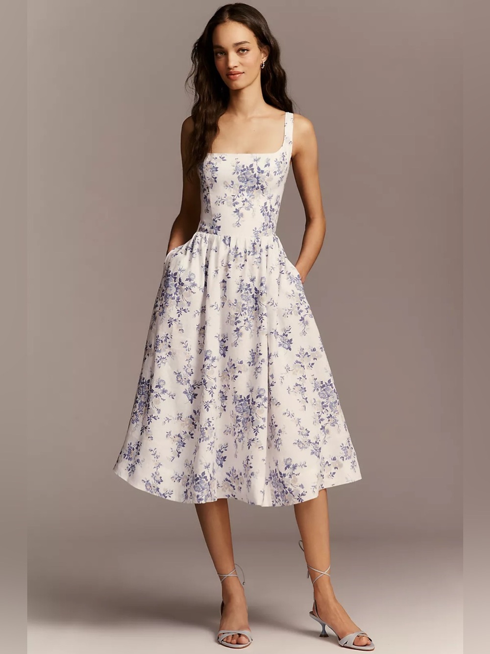 new Reformation Janu square neck fit and flare linen midi sundress janu floral